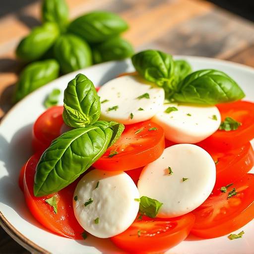 Caprese con pomodori freschi, mozzarella di bufala e basilico