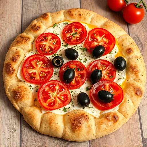 Focaccia barese con pomodorini freschi, olive e origano