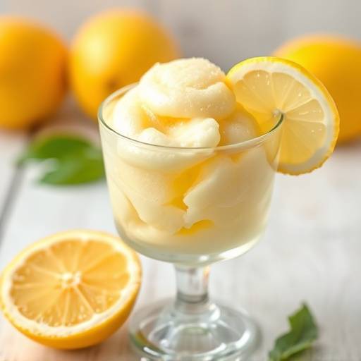Gelato al limone fatto in casa in una coppetta di vetro