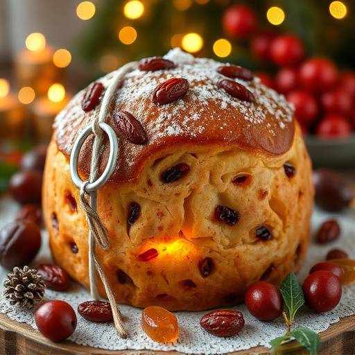 Panettone tradizionale italiano con canditi e uvetta