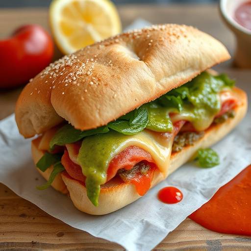 Panino con lampredotto fiorentino, servito con salsa verde e salsa piccante